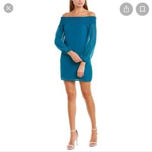 Ali & Jay off the shoulder green mini dress